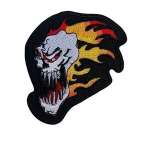 Flaming Fire Skull Embroidered Patch